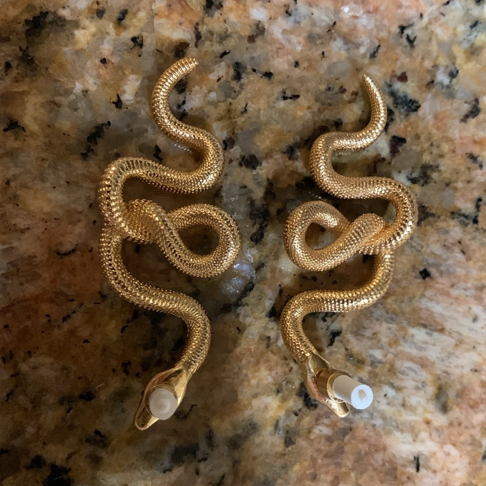 Rare gold plated Snake Reptile rare sexy, unique earrings,must have!Brand new